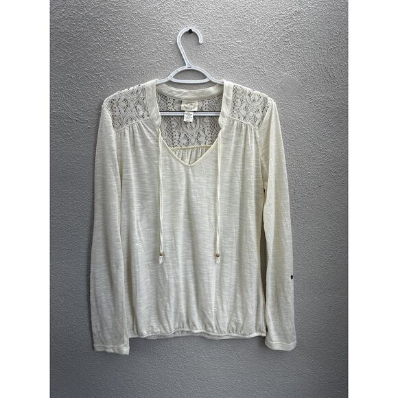 Bella Dee Jour Womens Blouse Size Large Cream Long Sleeve Lace Back V-Neck - Picture 1 of 10